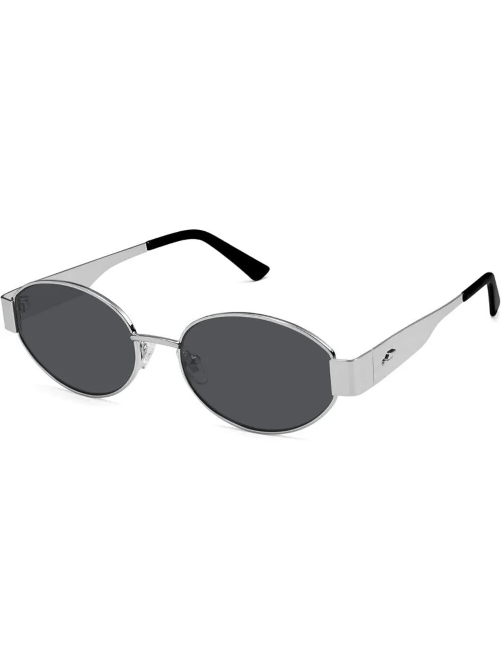Women's Shiny Silver Grey Lens Oval Trendy Shades UV400 Protection Sunglasses
